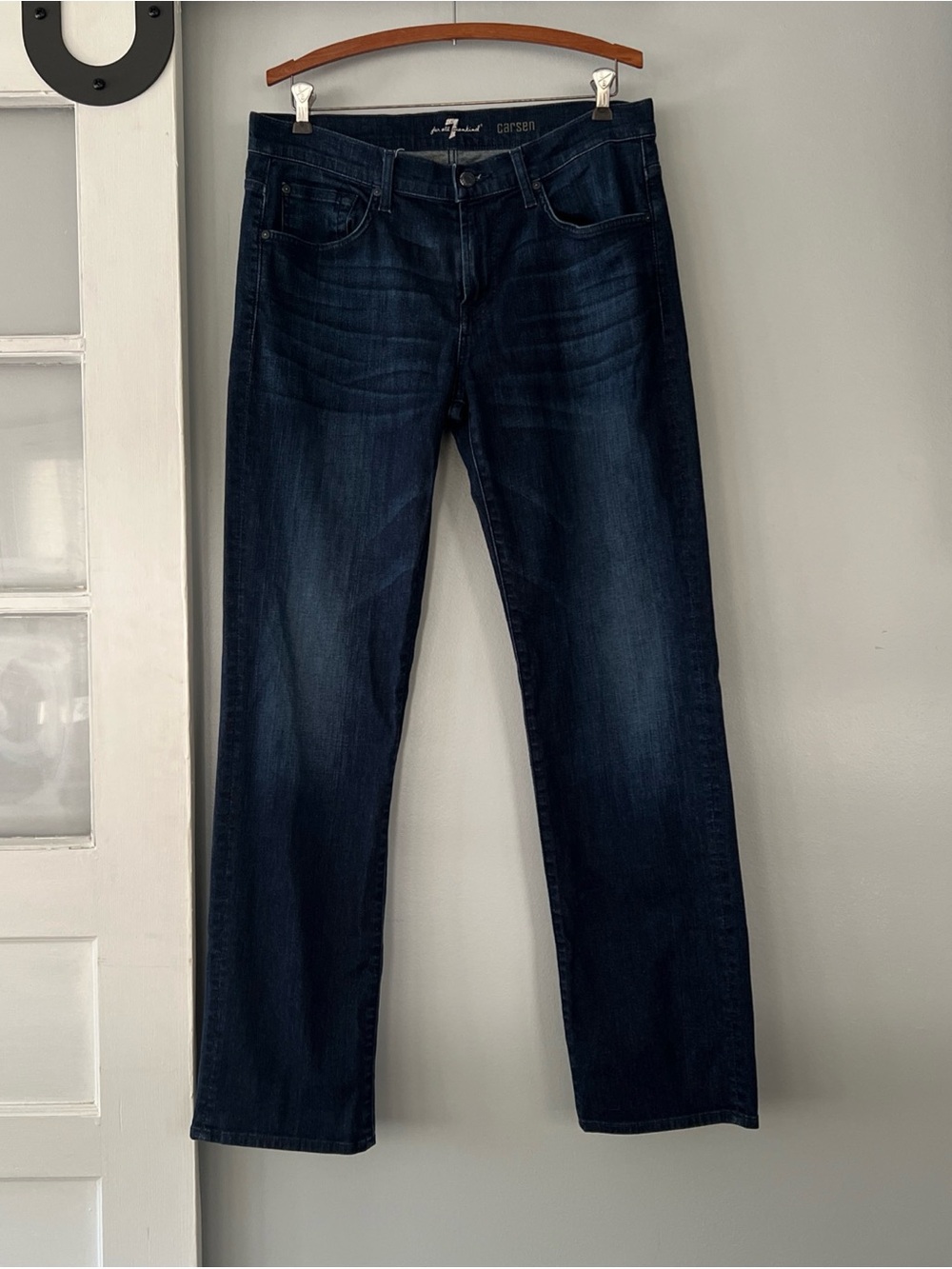 7 FOR ALL MANKIND Carsen Straight Leg Jeans Men’s 34x32 Blue Dark Wash Denim
